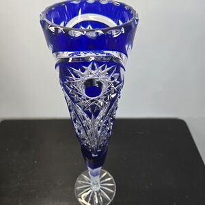 VINTAGE RYCEBCKON RUSSIAN CRYSTAL VASE -COBALT BLUE - GORGEOUS !!